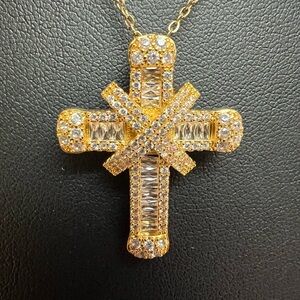 Elegant Gold and Silver Cross Pendant Necklace